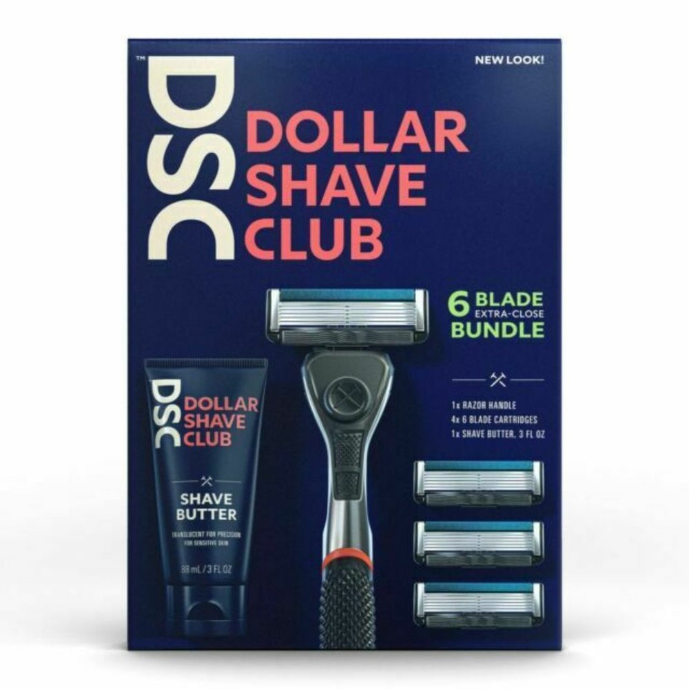 Dollar Shave Club 6 Blade Razor with Shave Butter, 1 Handle, 4 Cartridges
